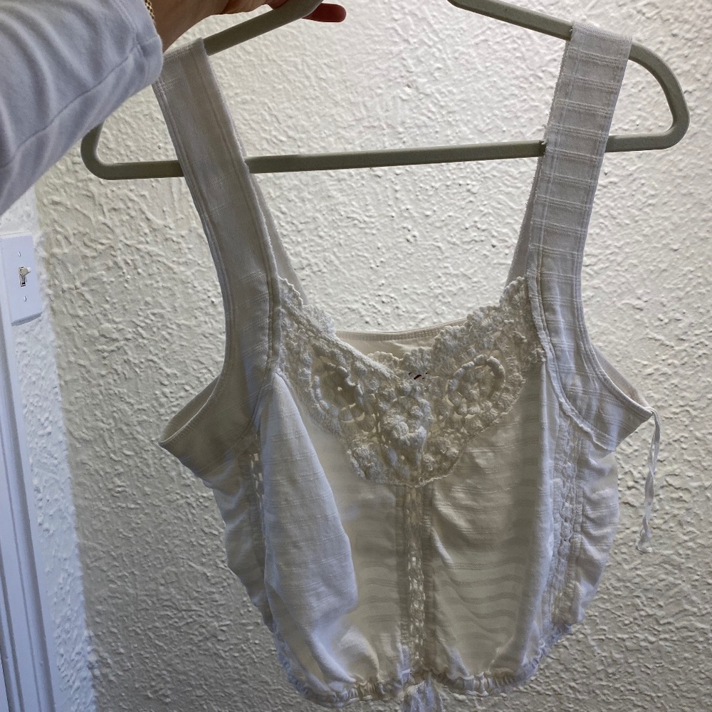 free people white crochet cotton shirt, size M